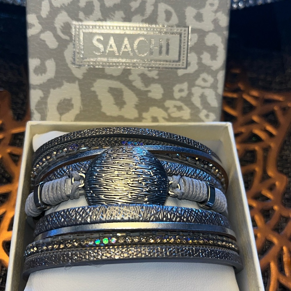 Saachi Vegan Leather Metallic Bracelet with Magnetic Closure
